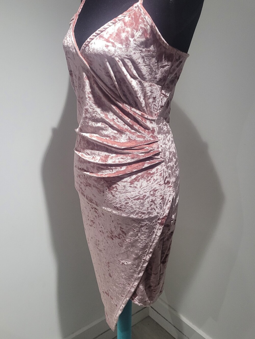 Revamped Women's Pink Crushed Velvet Ruched Slip Dress Medium Y2K Barbiecore - Picture 6 of 9